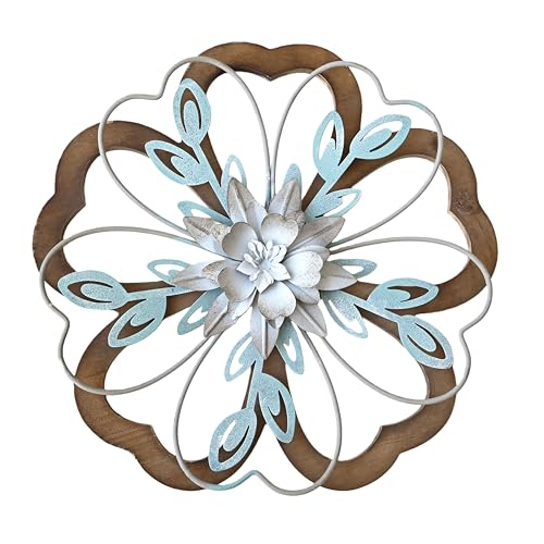 Remenna Metal Flowers Wall Decor, Rustic Floral Art, White & Blue, Farmhouse Hanging Decoration for Living Room, Bathroom, Garden - Image 1