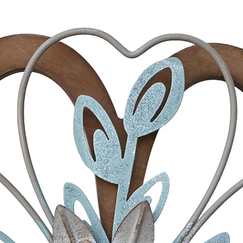 Remenna Metal Flowers Wall Decor, Rustic Floral Art, White & Blue, Farmhouse Hanging Decoration for Living Room, Bathroom, Garden - Image 3