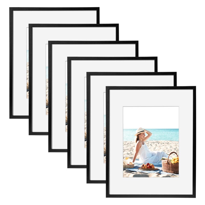 TWING 16 x 20 Picture Frame Set of 6 Classic Picture Frames Display Pictures 11x14 with Mat or 16x20 Without Mat Wall Mounting Home Decor Collage Photo Frames Poster Frame Black Composite Wood