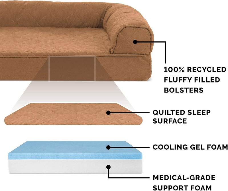 Furhaven Pet Dog Bed | Cooling Gel Memory Foam Quilted Traditional Sofa-Style Living Room Couch Pet Bed w/Removable Cover for Dogs & Cats, Toasted Brown, Medium - Image 3