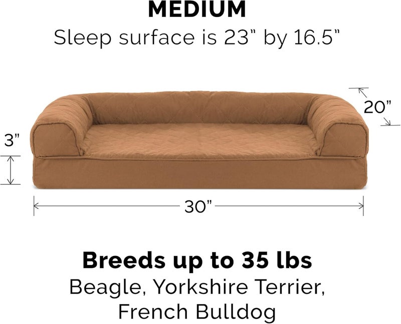 Furhaven Pet Dog Bed | Cooling Gel Memory Foam Quilted Traditional Sofa-Style Living Room Couch Pet Bed w/Removable Cover for Dogs & Cats, Toasted Brown, Medium - Image 2