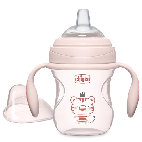 Chicco Transition Sippy Cup for Babies 4 Months 7oz Training Cup with Soft Silicone Spout Easy Grip Removable Handles Measurement Markings BPA Free Blush - Image 1