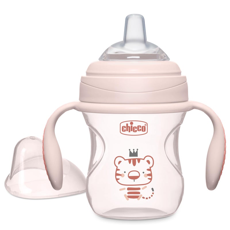 Chicco Transition Sippy Cup for Babies 4 Months 7oz Training Cup with Soft Silicone Spout Easy Grip Removable Handles Measurement Markings BPA Free Blush - Image 3