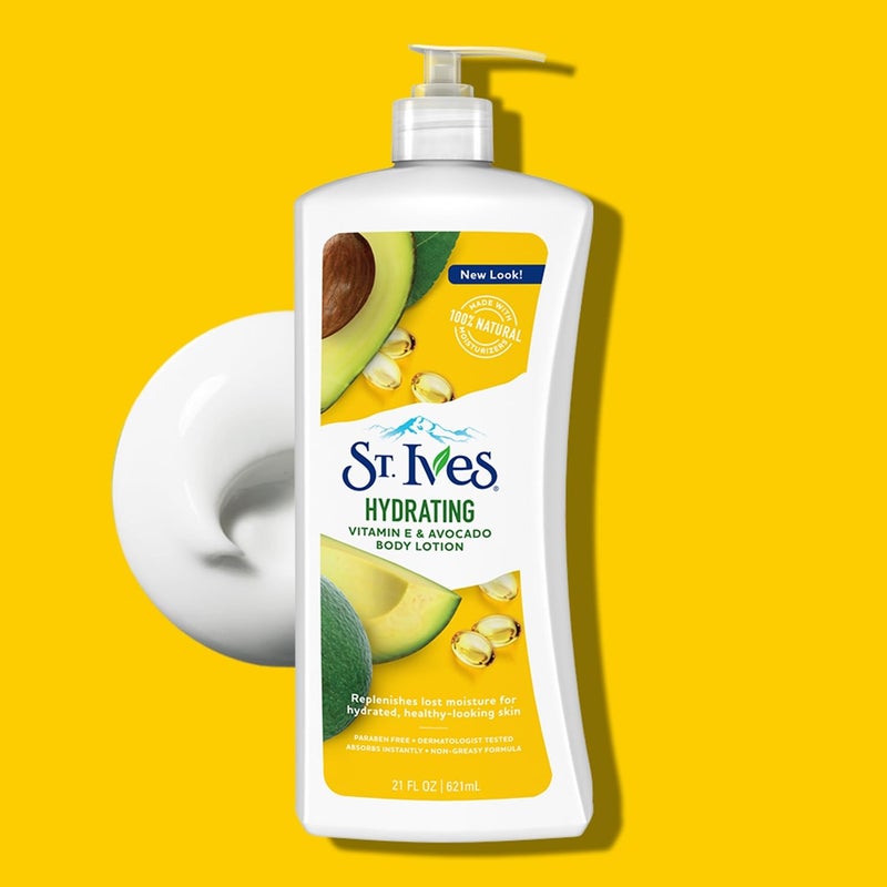 St. Ives Hydrating Hand & Body Lotion Moisturizer for Dry Skin Vitamin E & Avocado Made with 100% Natural Moisturizers 21 oz - Image 2