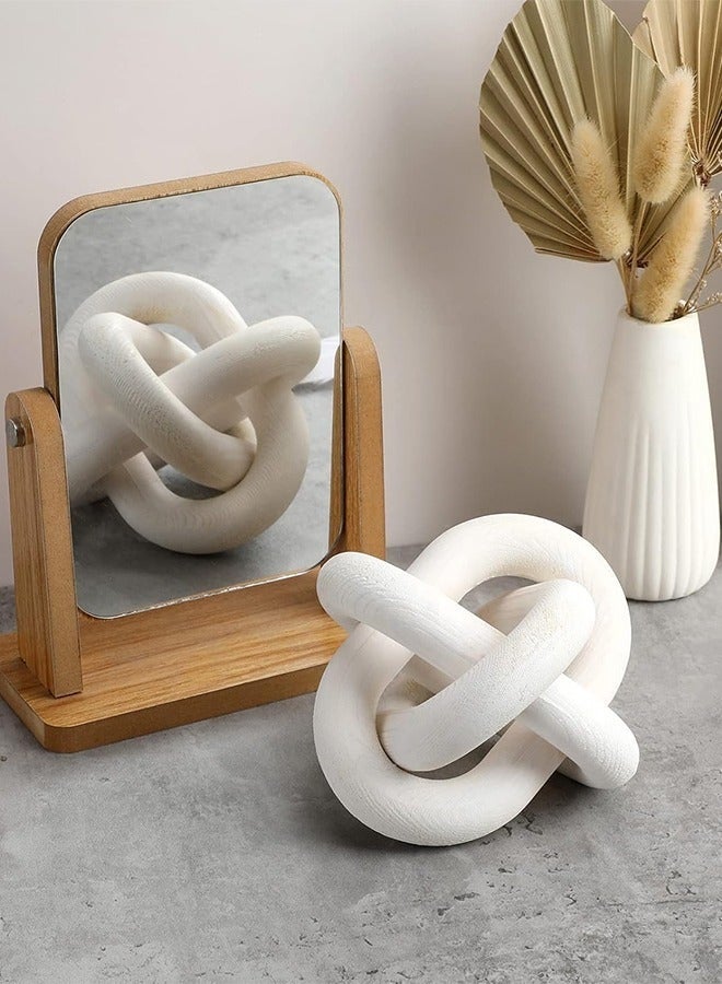 كيلا ديكور طاولة قهوة مصنوعة يدويًا من سلسلة خشبية مكونة من 3 عقد خشبية منحوتة يدويًا لغرفة المعيشة وغرفة النوم باللون الأبيض - Image 2