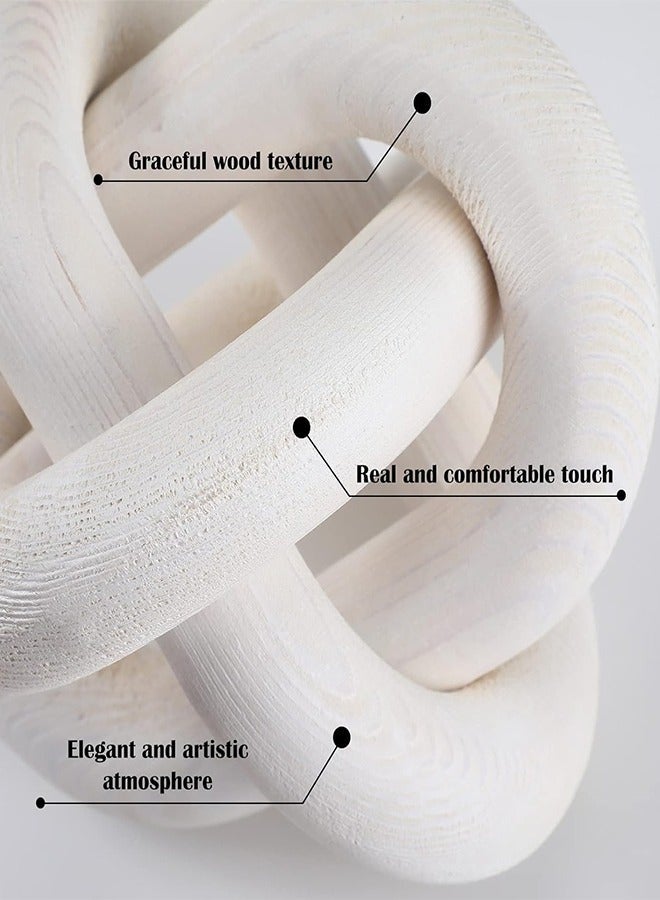 كيلا ديكور طاولة قهوة مصنوعة يدويًا من سلسلة خشبية مكونة من 3 عقد خشبية منحوتة يدويًا لغرفة المعيشة وغرفة النوم باللون الأبيض - Image 4