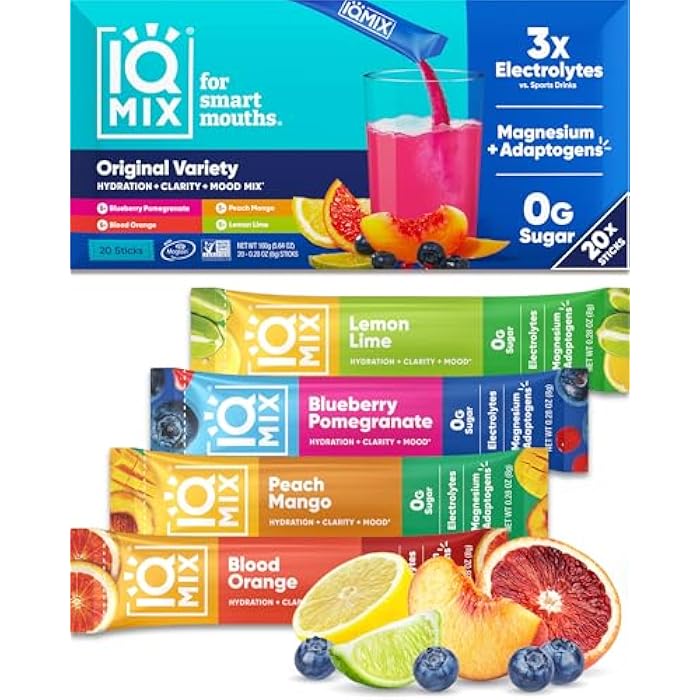 IQBAR IQMIX Hydration Electrolyte Powder – 4-in-1 Formula for Hydration, Mental Clarity, Mood and Recovery – Sugar-Free Drink Mix, Keto, Magnesium L-Threonate, Lion’s Mane – 20 Count Variety Pack - Image 1