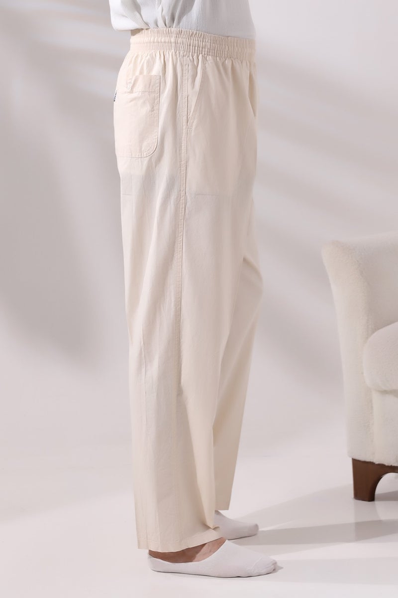 İhvan Online Men's Cream Çınar Casual Cut Elastic Waist Hajj and Umrah Linen Shalwar Trousers  - Image 4