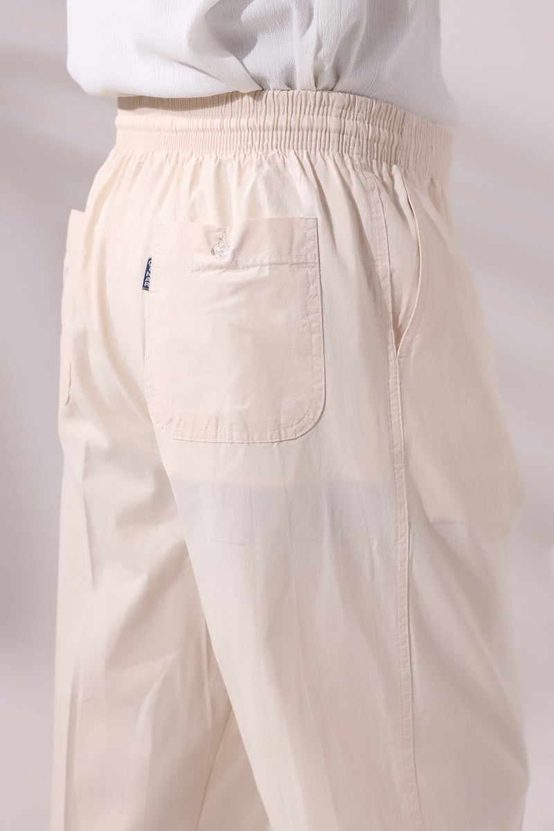 İhvan Online Men's Cream Çınar Casual Cut Elastic Waist Hajj and Umrah Linen Shalwar Trousers  - Image 5
