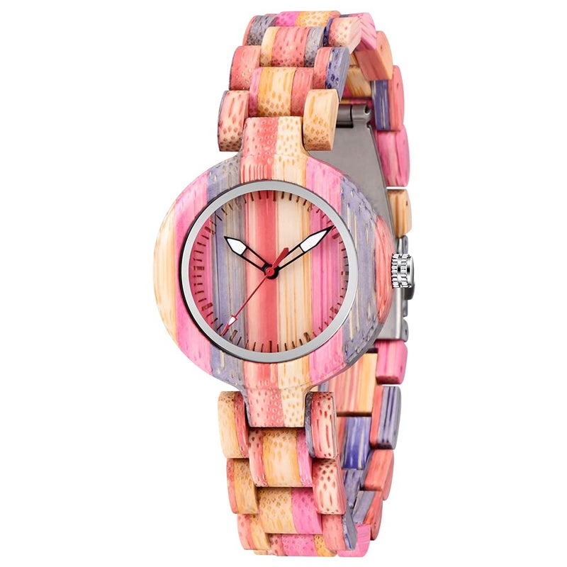 Dentily Colorful Wooden Women Watch Rainbow Natural Quartz Wooden Watches for Women - Image 1
