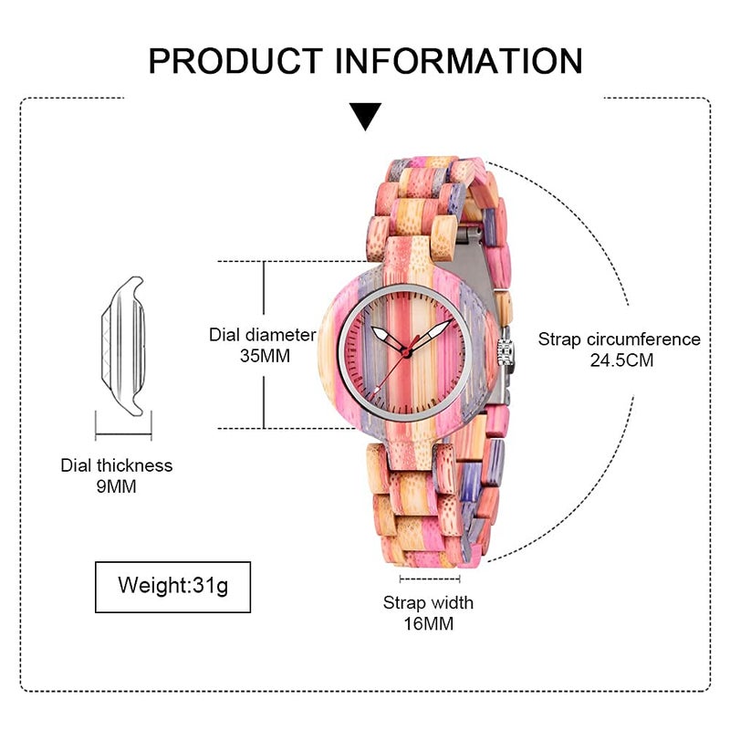 Dentily Colorful Wooden Women Watch Rainbow Natural Quartz Wooden Watches for Women - Image 4