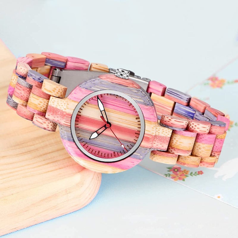 Dentily Colorful Wooden Women Watch Rainbow Natural Quartz Wooden Watches for Women - Image 2