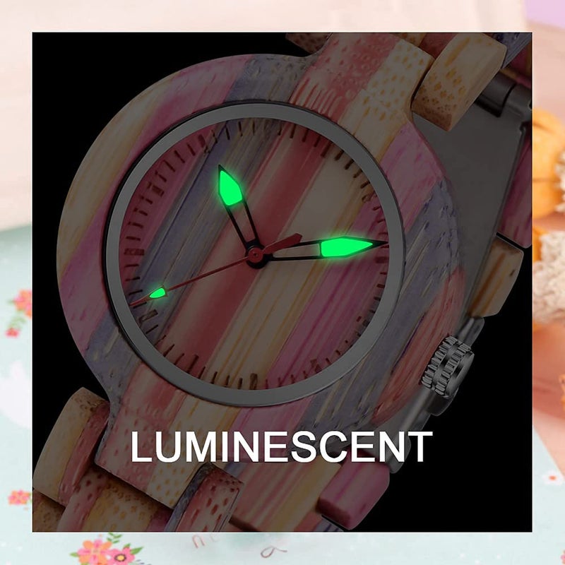 Dentily Colorful Wooden Women Watch Rainbow Natural Quartz Wooden Watches for Women - Image 3