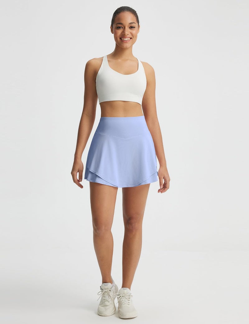 baleaf Tennis Skirt for Women Athletic Skirts with 2 Pockets Shorts Golf Skorts Double Ruffle Mini High Waisted Tummy Control Light Blue M - Image 3