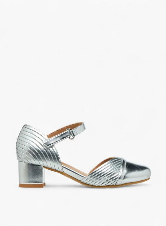 Celeste Girls' Metallic Block Heels Shoes with Hook and Loop Closure