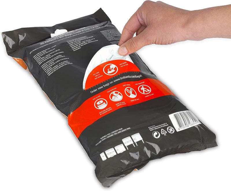 Brabantia PerfectFit Bin Liners (Size X/10-12 Litre) - 40 Count White Trash Bags with Tie Tape Handles - Image 3