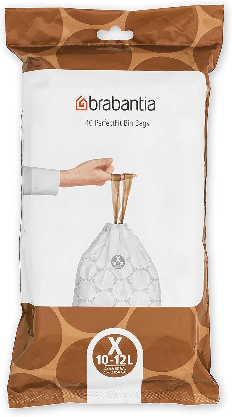Brabantia PerfectFit Bin Liners (Size X/10-12 Litre) - 40 Count White Trash Bags with Tie Tape Handles - Image 1