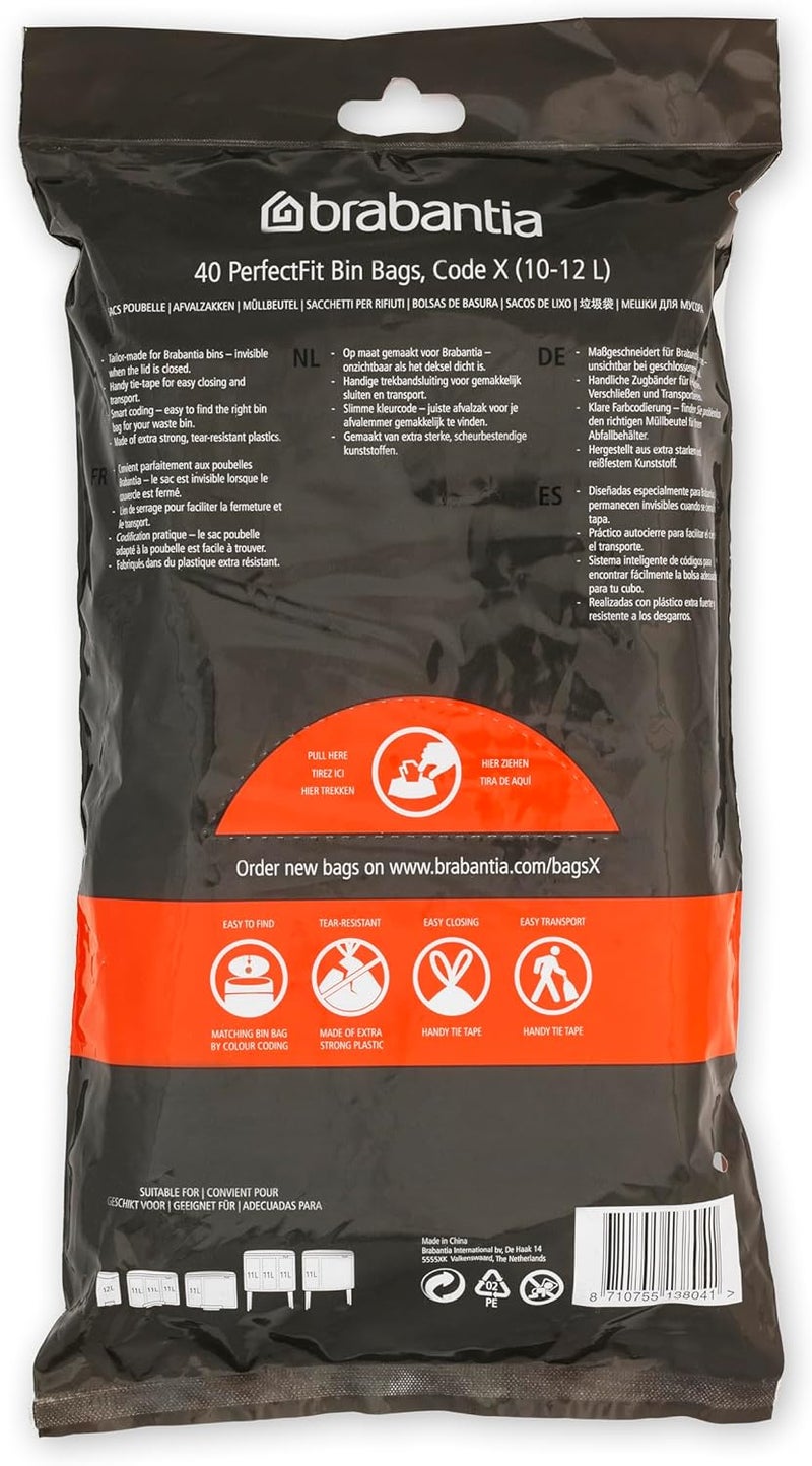 Brabantia PerfectFit Bin Liners (Size X/10-12 Litre) - 40 Count White Trash Bags with Tie Tape Handles - Image 2