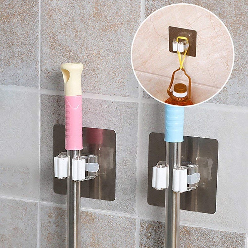 Vihax Bathroom Hooks Wall Mounted Broom Holder Bathroom Mop Magic Sticker Rack Plastic Accessories Polished Duty Self Stainless Decorative Suction Tile Home Kitchen Pack 2 - Image 1