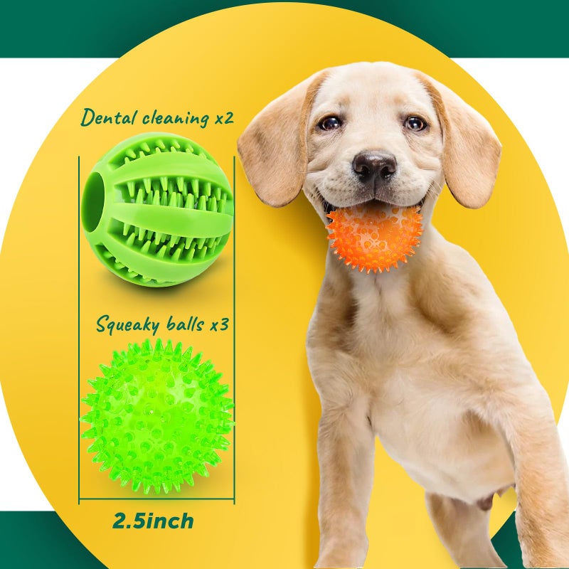 PUPTILY 2 Different Functions Interactive Ball for Dogs 2.5â€ Squeaky Dog Balls Toys and Puppy Teething Chew Toy Balls for Small Dogs for Clean Teeth and Training ï¼ˆ5Pcsï¼‰ - Image 2