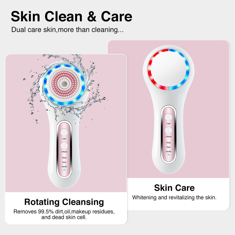 UMICKOO Face Scrubber Exfoliator, Rechargeable Facial Cleansing Brush with 2-Way Rotation & 3 Modes, 30-Day Runtime, 5 Brush Heads for SPA-Level Care, IPX7 Waterproof, Deep Cleaning for All Skin Types - Image 3