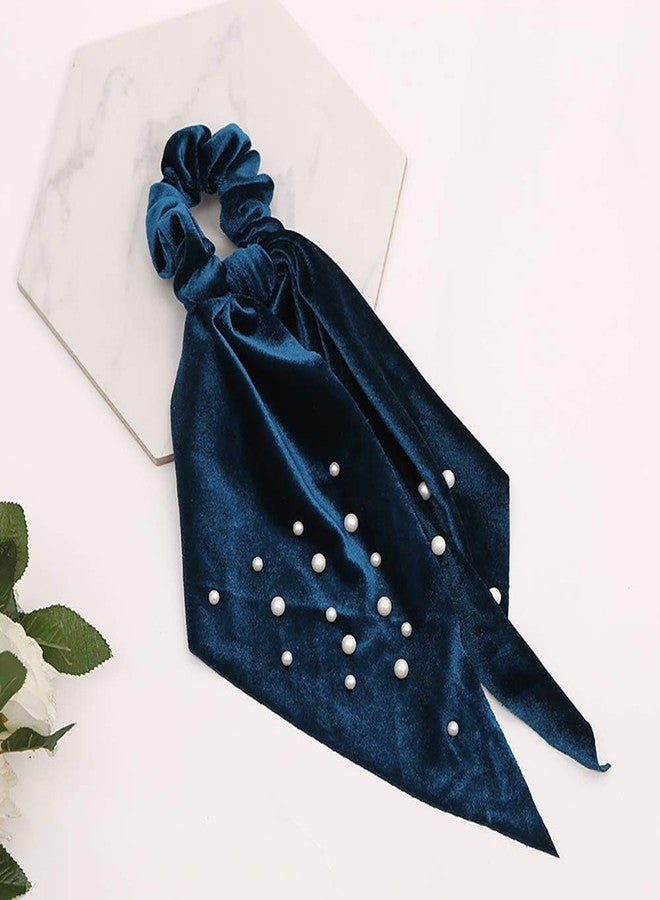 DINPREY 5 Pcs Velvet Scarf Hair Scrunchies Silk Ribbon Bow Scrunchies Super Soft Velvet Hair Ties Bowknot Scrunchies Bowknot Elegant Elastic Hair Bands Ponytail Holder (5 Packs A) - Image 4