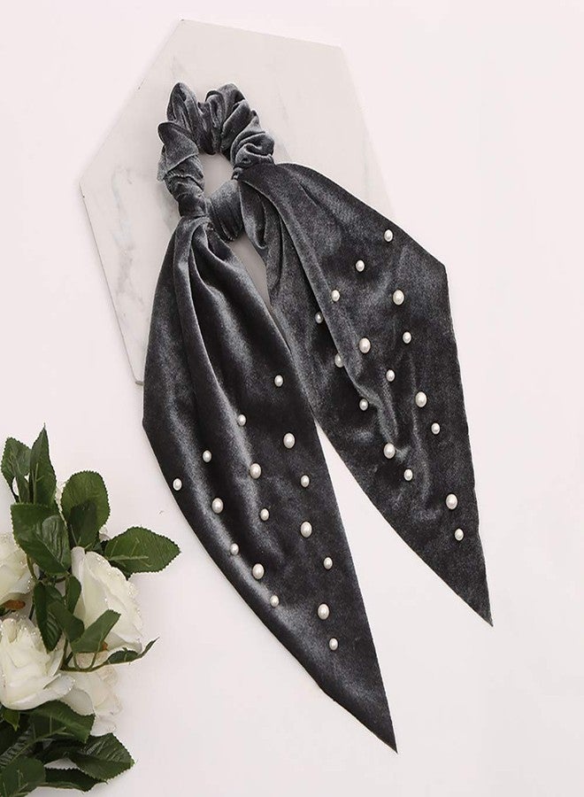 DINPREY 5 Pcs Velvet Scarf Hair Scrunchies Silk Ribbon Bow Scrunchies Super Soft Velvet Hair Ties Bowknot Scrunchies Bowknot Elegant Elastic Hair Bands Ponytail Holder (5 Packs A) - Image 2