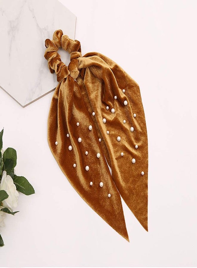 DINPREY 5 Pcs Velvet Scarf Hair Scrunchies Silk Ribbon Bow Scrunchies Super Soft Velvet Hair Ties Bowknot Scrunchies Bowknot Elegant Elastic Hair Bands Ponytail Holder (5 Packs A) - Image 3