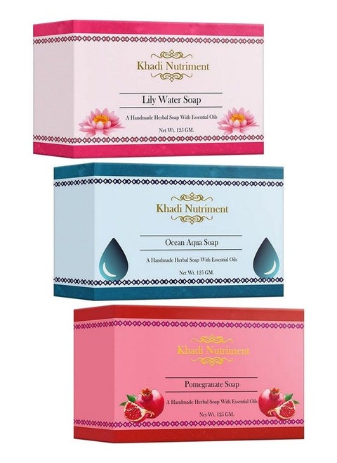 Riment Lily Water Ocean Auqa And Pomegranate Soap With Essential Oil Removes Impurities Freshing Refreshing Skin Cleans Dirt 125 Gm Each Soaps For Unisex (Pack Of 3)