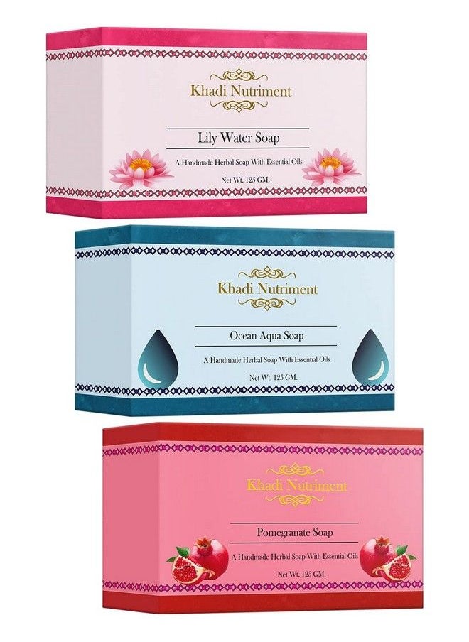 Riment Lily Water Ocean Auqa And Pomegranate Soap With Essential Oil Removes Impurities Freshing Refreshing Skin Cleans Dirt 125 Gm Each Soaps For Unisex (Pack Of 3)
