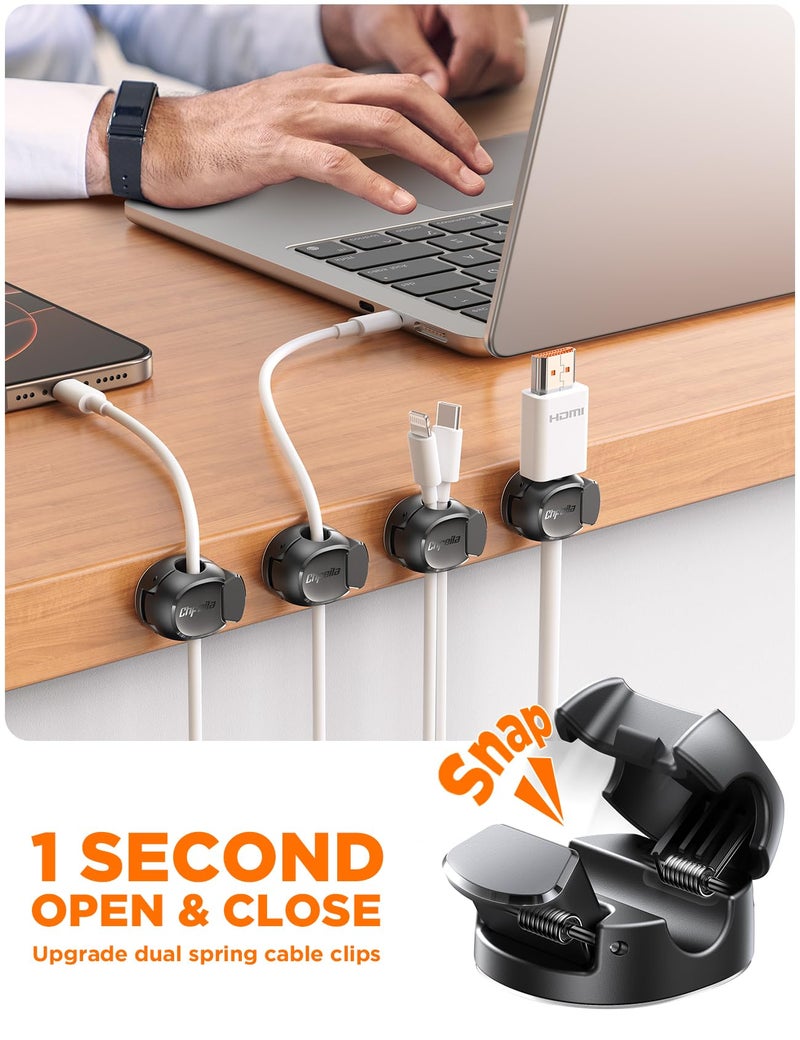 Chfeila 8Pack Cord Organizer [Dual Spring & Clasp, Max Secure] Cable Clips - Chfeila Cable Management, Adhesive Phone Charging Wire Holder for Nightstand/Wall, Home Office Desk Accessories Decor Essentials - Image 2