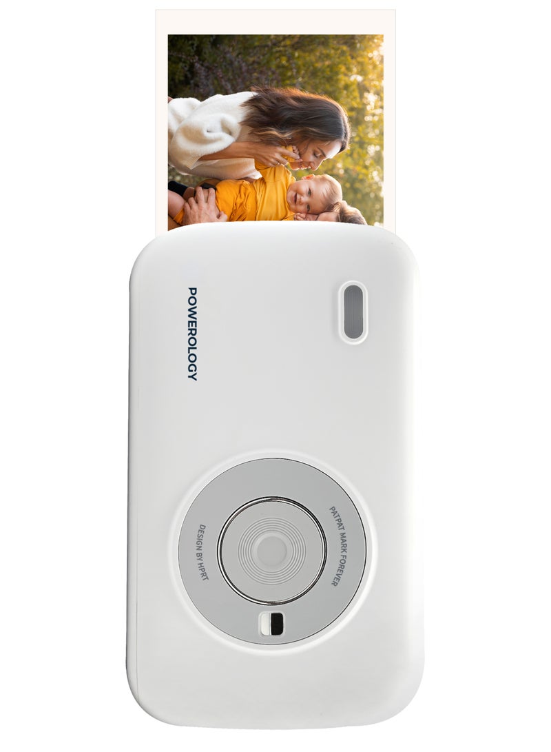 Powerology Vivant Mini Thermal Printer with 300 DPI Resolution/40 Seconds Fast Printing/ Rechargeable Compact & Portable Printer/Bluetooth/ Inkless Printing High Quality Photos - White - Image 1