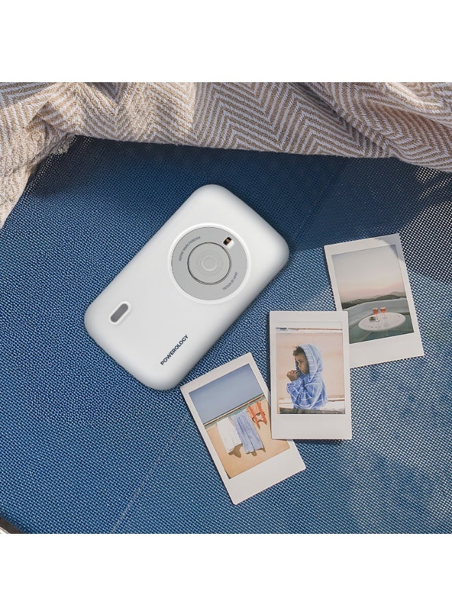 Powerology Vivant Mini Thermal Printer with 300 DPI Resolution/40 Seconds Fast Printing/ Rechargeable Compact & Portable Printer/Bluetooth/ Inkless Printing High Quality Photos - White - Image 2