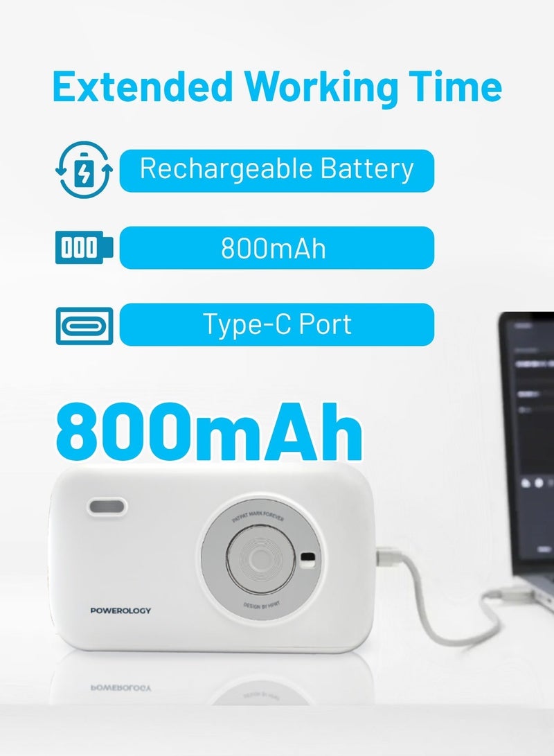 Powerology Vivant Mini Thermal Printer with 300 DPI Resolution/40 Seconds Fast Printing/ Rechargeable Compact & Portable Printer/Bluetooth/ Inkless Printing High Quality Photos - White - Image 5