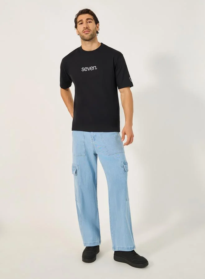 ستايلي Styli Slogan Print Crew Neck Oversized T-Shirt