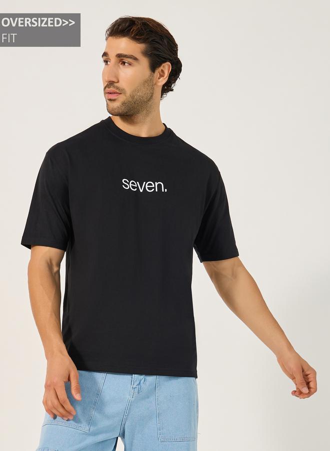 Styli Slogan Print Crew Neck Oversized T-Shirt - Image 1