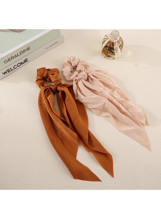 ZAVVU KRIZOUS ZAVVU & KRIZOUS Plain Ribbon Scarf Scrunchies, Vintage Ponytail Holder Ties, Anti-Hair-Breakage, Stylish Scrunchies for Girls, Women, Hair Ties, Best gift for Sister, Friend, Mom, 1 Pc - Multicolor. - Image 2