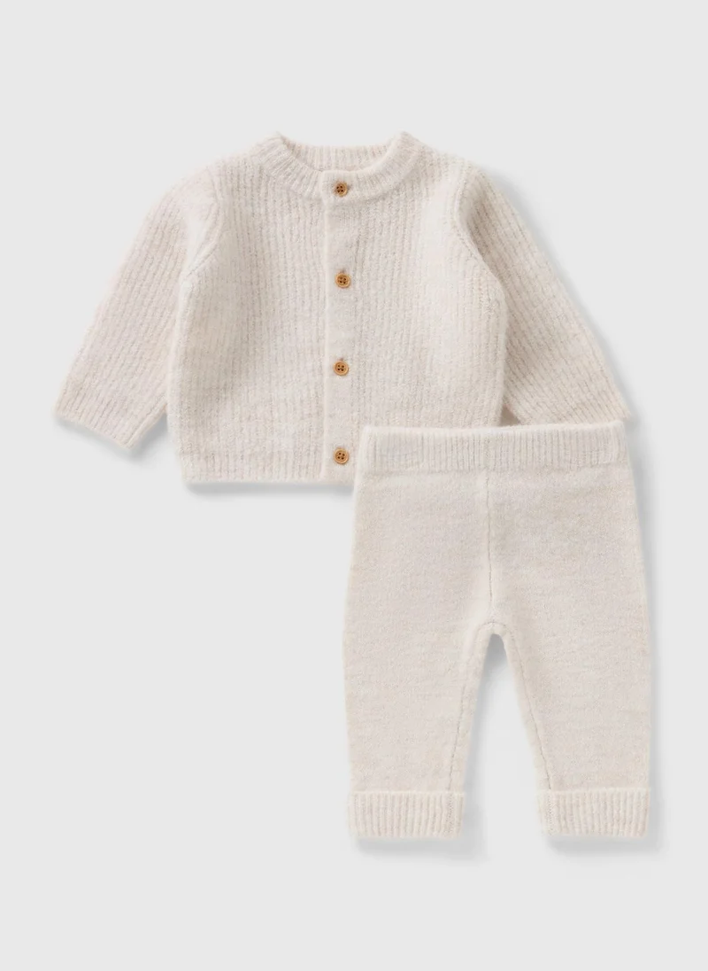 Matalan Baby Oatmeal Knitted Cardigan & Legging Set
