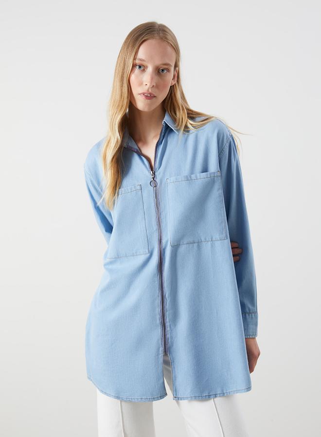 LC WAIKIKI Collared Neck Women's Denim Tunic - Image 1
