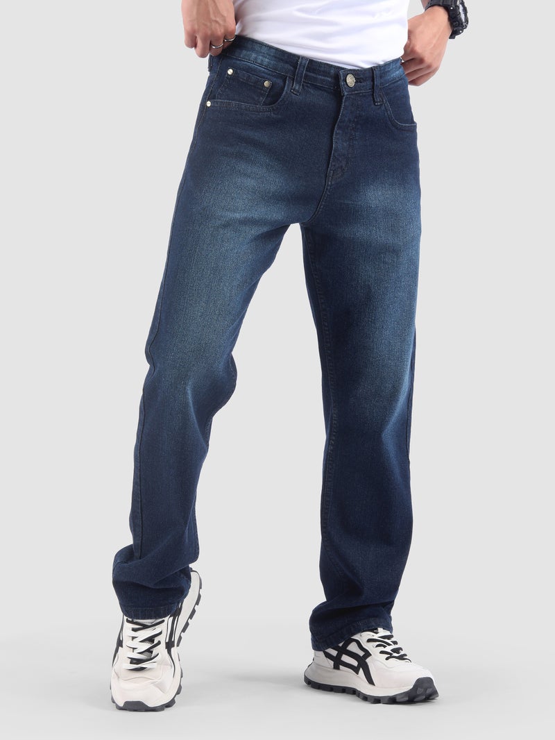 Beyoung Dark Blue Spray Washed Regular Fit Jeans - Image 1