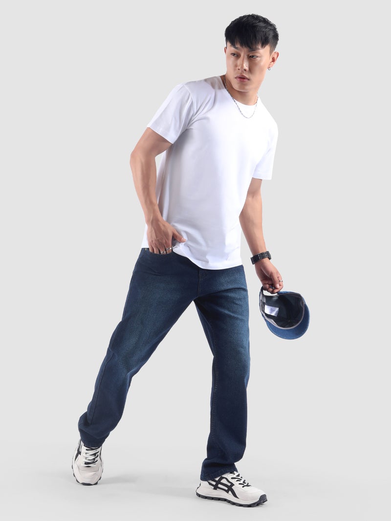 Beyoung Dark Blue Spray Washed Regular Fit Jeans - Image 5