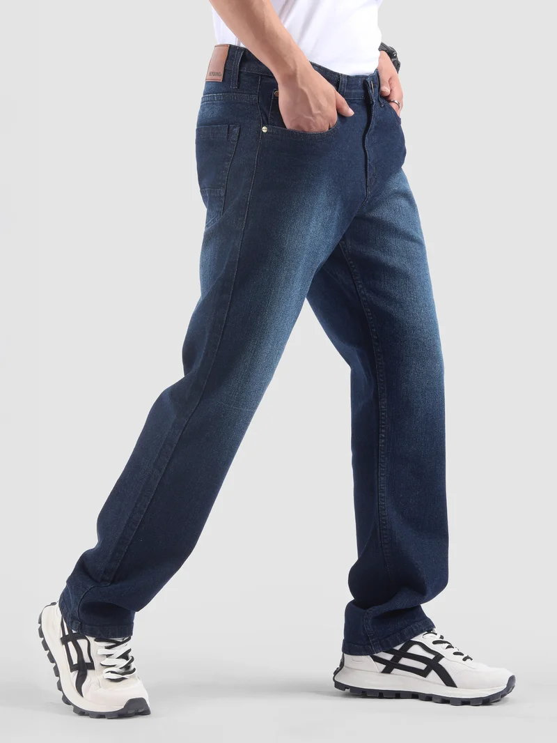 بيونغ جينز أزرق داكن مغسول بالرش بقصة عادية