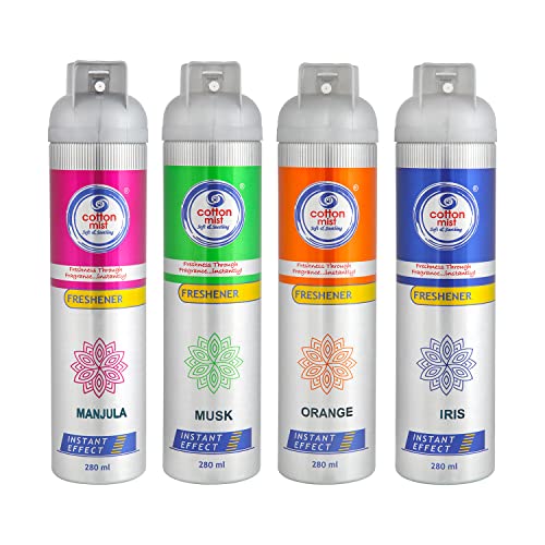 Cotton Mist Air Freshner Spray Pack of 4 Manjula, Musk, Orange, IRIS (280gm each) - Image 1