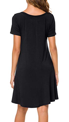 POPYOUNG Women's T Shirt Summer Dress Short Sleeve Casual Swing Dress with Pockets Loose Fit Dress 2XL, Black - Image 4