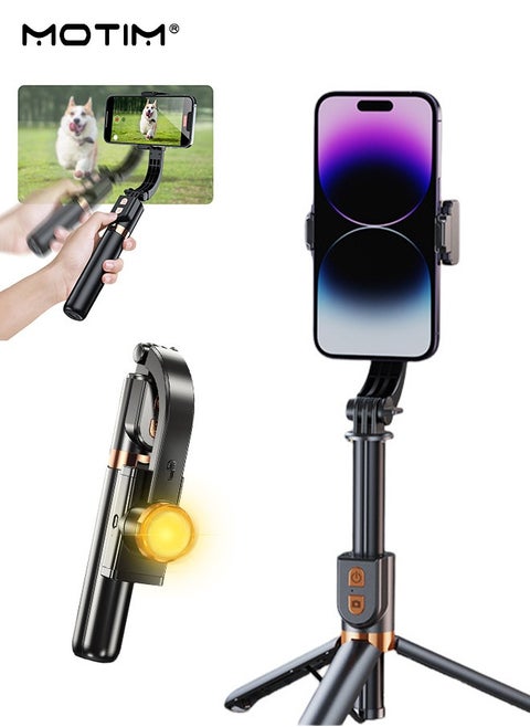 Handheld Phone Gimbal Stabilizer with Fill Light, Selfie Stick Tripod with 110cm Extension Rod, Mini AR Sensor Shaft with 360° Face Tracking, Smartphones Gimbal Stabiliser for Vlogging YouTube TikTok video Stabilizer, for iPhone & Android