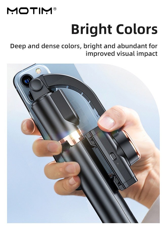 Motim Handheld Phone Gimbal Stabilizer with Fill Light, Selfie Stick Tripod with 110cm Extension Rod, Mini AR Sensor Shaft with 360° Face Tracking, Smartphones Gimbal Stabiliser for Vlogging YouTube TikTok video Stabilizer, for iPhone & Android  - Image 5