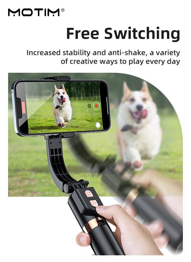 Motim Handheld Phone Gimbal Stabilizer with Fill Light, Selfie Stick Tripod with 110cm Extension Rod, Mini AR Sensor Shaft with 360° Face Tracking, Smartphones Gimbal Stabiliser for Vlogging YouTube TikTok video Stabilizer, for iPhone & Android  - Image 2