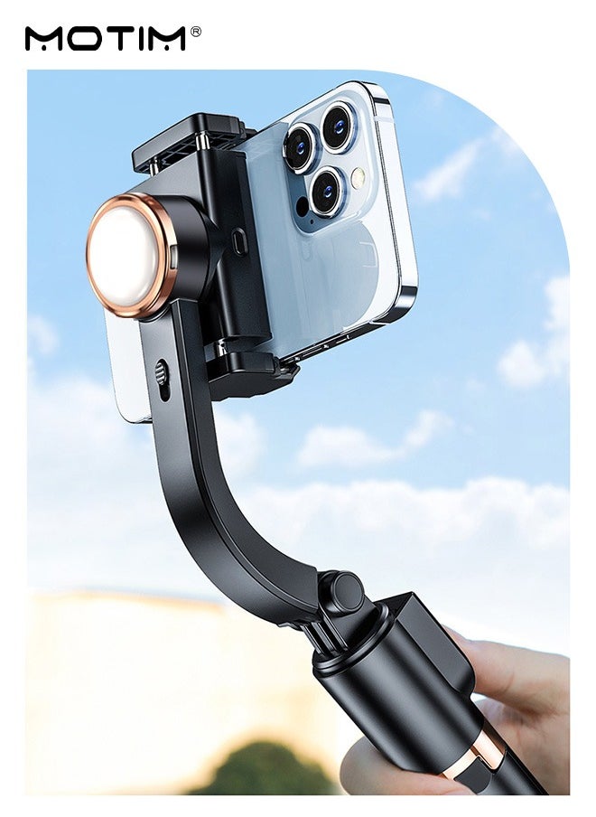 Handheld Phone Gimbal Stabilizer with Fill Light, Selfie Stick Tripod with 110cm Extension Rod, Mini AR Sensor Shaft with 360° Face Tracking, Smartphones Gimbal Stabiliser for Vlogging YouTube TikTok video Stabilizer, for iPhone & Android