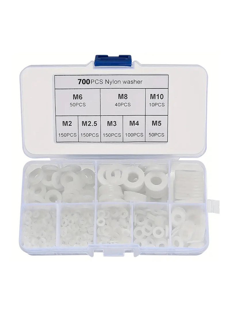 MVAQKLM  700 Pcs Premium Nylon Flat Washer Assortment Set Durable Black Plastic Washers for Screws and Bolts | Metric Spacer Gasket Kit in 8 M2 M2.5 M3 M4 M5 M6 M8 - Image 1