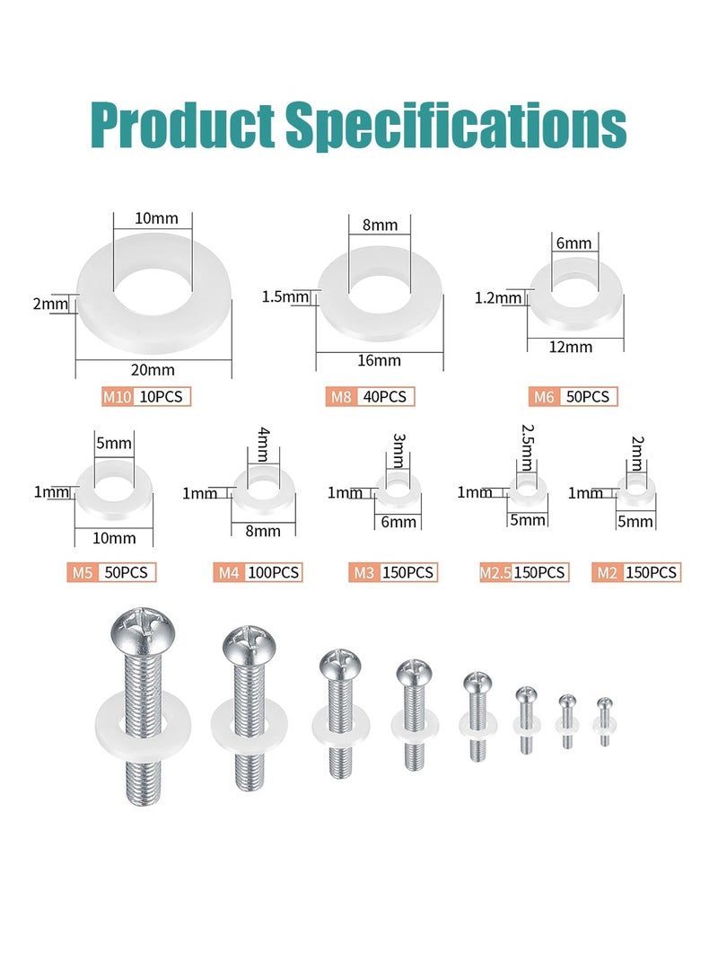 MVAQKLM  700 Pcs Premium Nylon Flat Washer Assortment Set Durable Black Plastic Washers for Screws and Bolts | Metric Spacer Gasket Kit in 8 M2 M2.5 M3 M4 M5 M6 M8 - Image 3